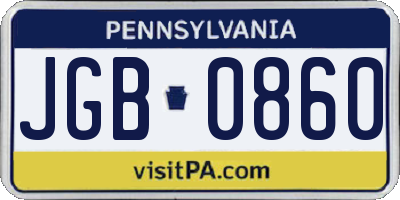 PA license plate JGB0860