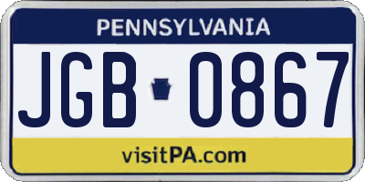 PA license plate JGB0867