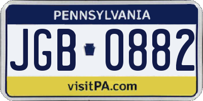 PA license plate JGB0882