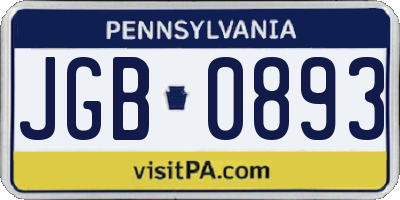 PA license plate JGB0893