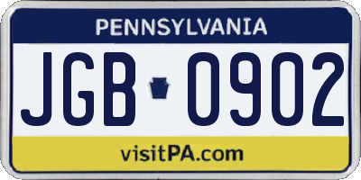 PA license plate JGB0902