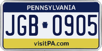 PA license plate JGB0905