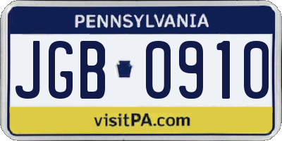 PA license plate JGB0910