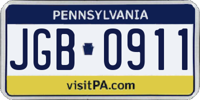 PA license plate JGB0911