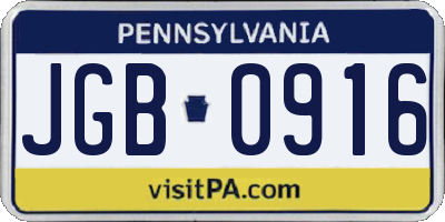 PA license plate JGB0916