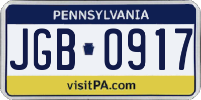 PA license plate JGB0917