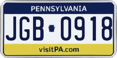 PA license plate JGB0918