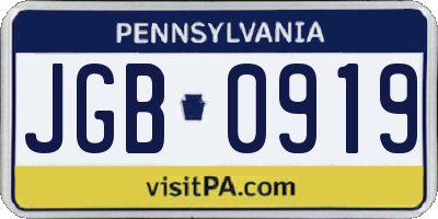 PA license plate JGB0919