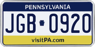 PA license plate JGB0920