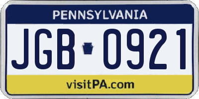 PA license plate JGB0921