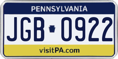 PA license plate JGB0922