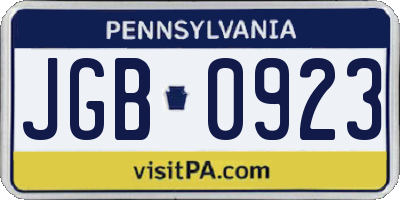 PA license plate JGB0923