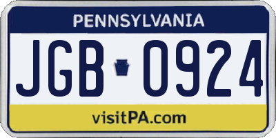 PA license plate JGB0924