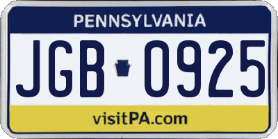 PA license plate JGB0925