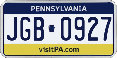 PA license plate JGB0927
