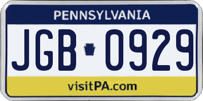 PA license plate JGB0929
