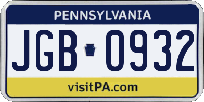 PA license plate JGB0932