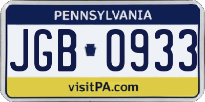 PA license plate JGB0933
