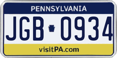 PA license plate JGB0934
