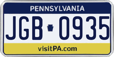 PA license plate JGB0935