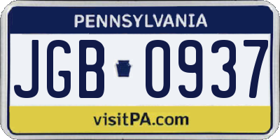 PA license plate JGB0937
