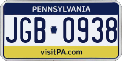 PA license plate JGB0938