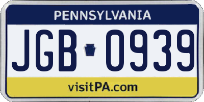 PA license plate JGB0939