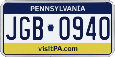 PA license plate JGB0940