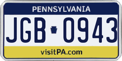 PA license plate JGB0943