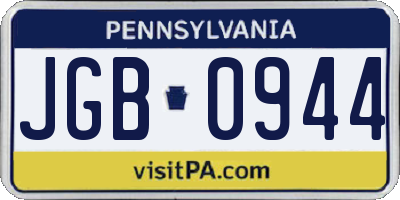 PA license plate JGB0944