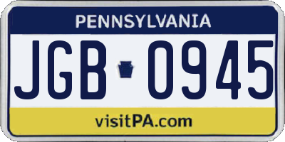 PA license plate JGB0945