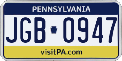 PA license plate JGB0947
