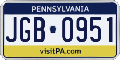 PA license plate JGB0951