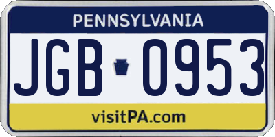 PA license plate JGB0953