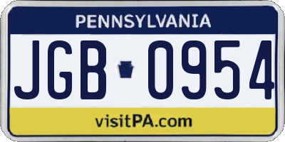 PA license plate JGB0954