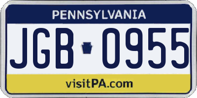 PA license plate JGB0955