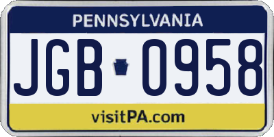 PA license plate JGB0958
