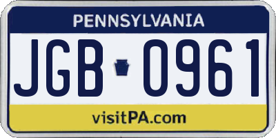 PA license plate JGB0961