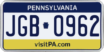 PA license plate JGB0962