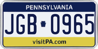 PA license plate JGB0965