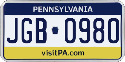 PA license plate JGB0980
