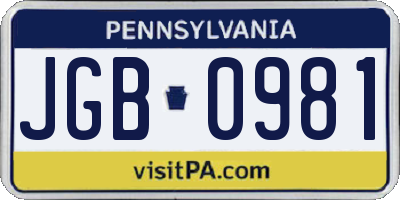 PA license plate JGB0981