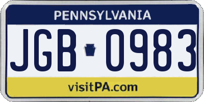 PA license plate JGB0983