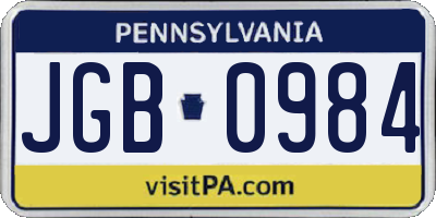 PA license plate JGB0984