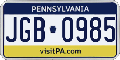 PA license plate JGB0985