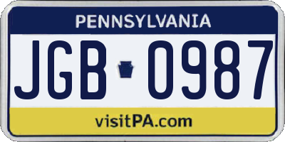 PA license plate JGB0987
