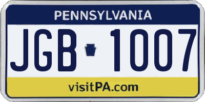 PA license plate JGB1007