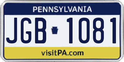 PA license plate JGB1081