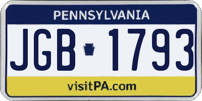 PA license plate JGB1793