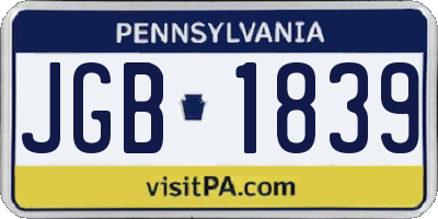 PA license plate JGB1839